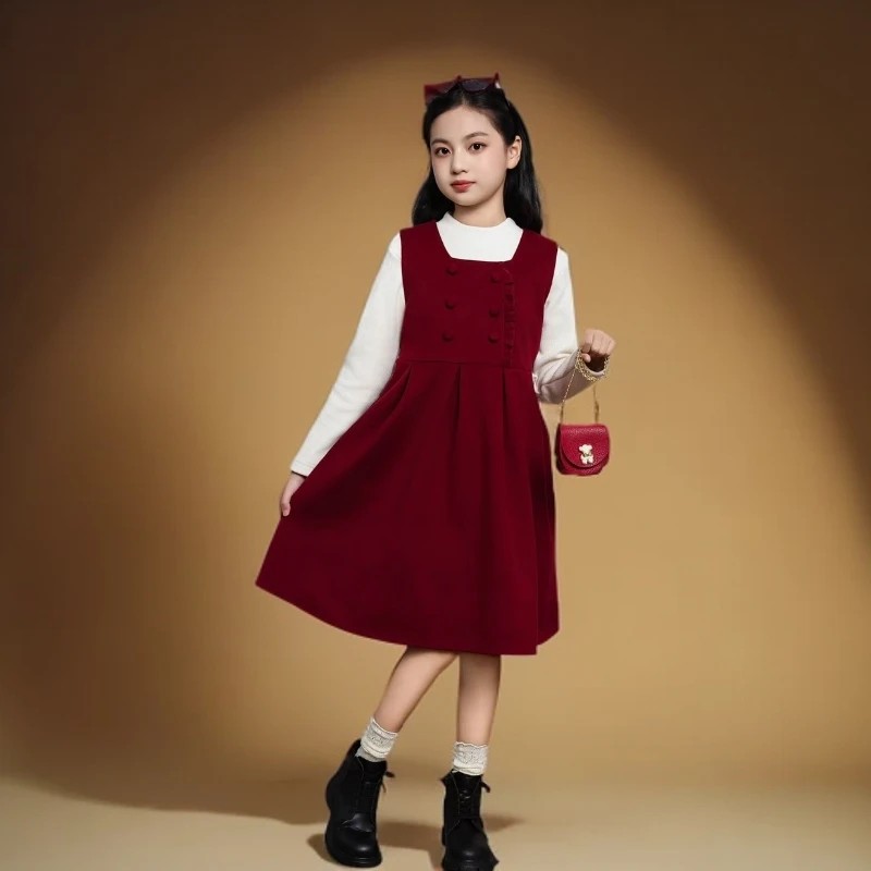 8801冬季女童女孩新款加绒加厚星空呢小香风时尚高级套装连衣裙