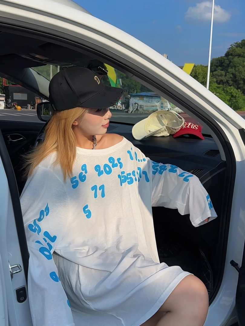 2025数字防晒衫冰感印花宽松超大版轻薄透气长袖夏季连帽韩版百搭