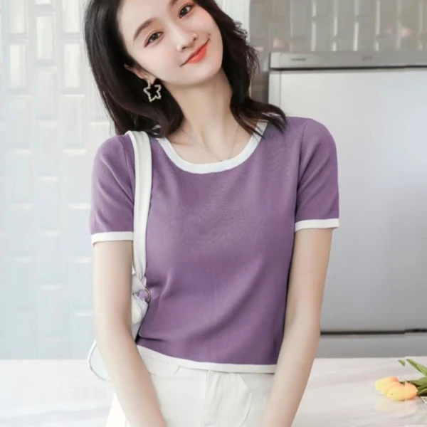 2024夏季爆款!莱赛尔天丝镶边时尚洋气百搭短袖Y0461