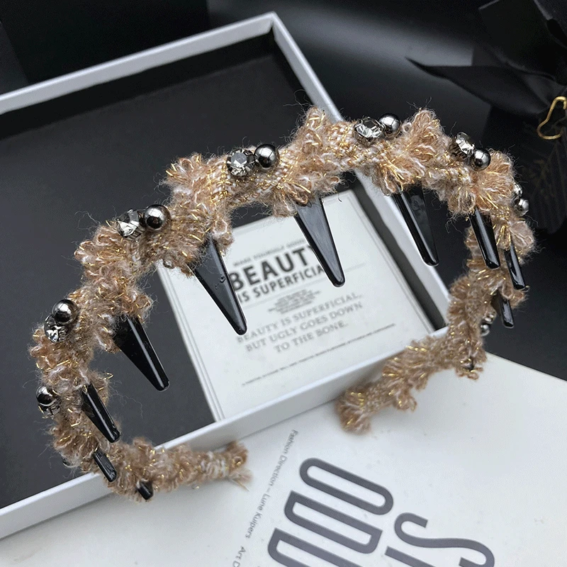 新款复古手工时尚饰品针织带齿防滑发箍原创设计复古风欧美风发卡