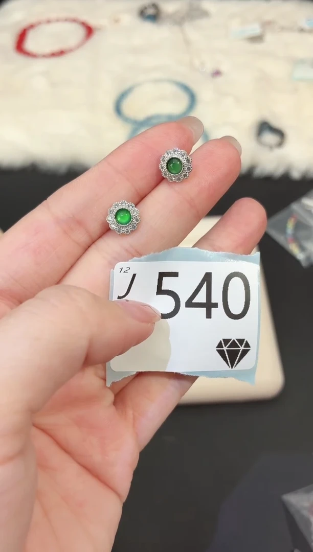 银S925镶嵌翡翠耳饰多样性发一J540