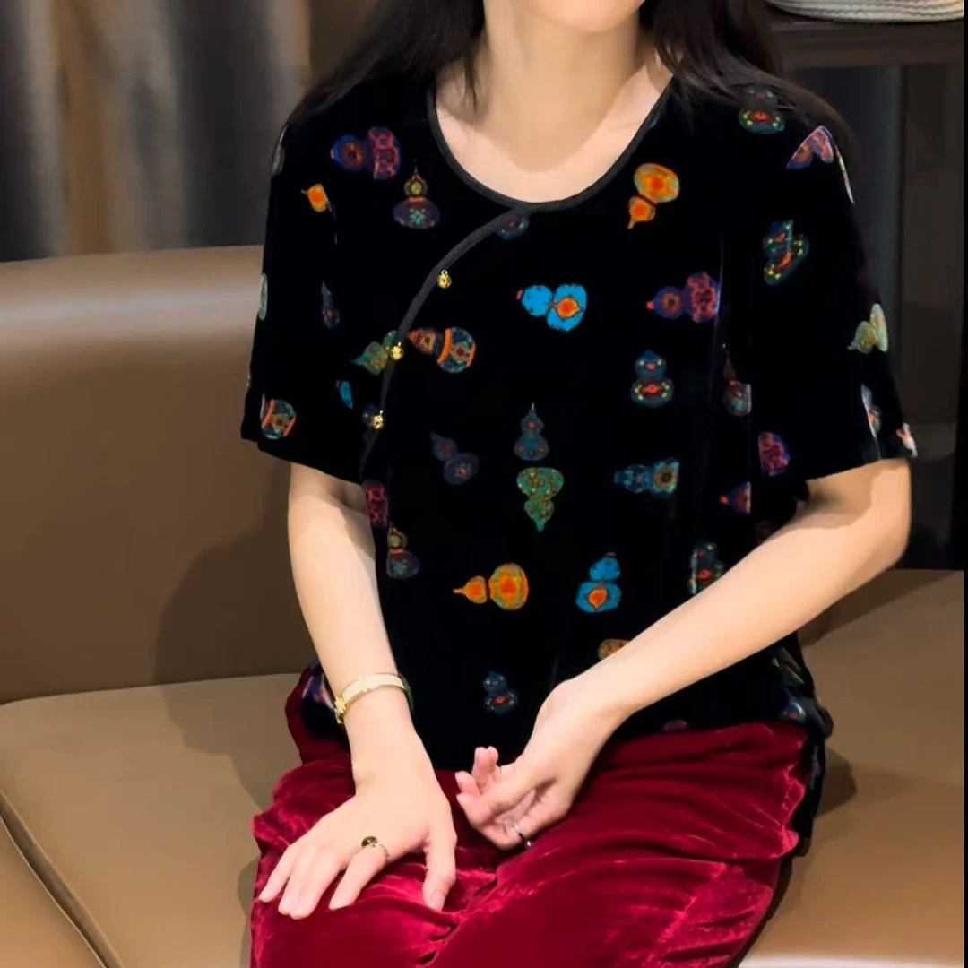 QNH-高定款真丝丝绒葫芦晕染新中式短袖