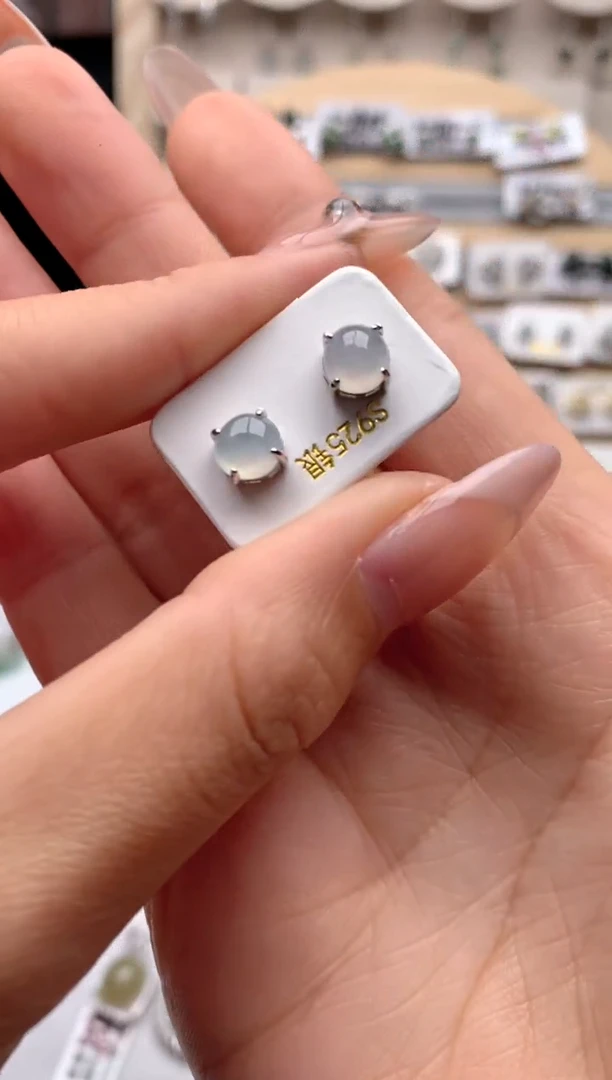 【闪购商品】翡翠耳饰银S925镶嵌3号