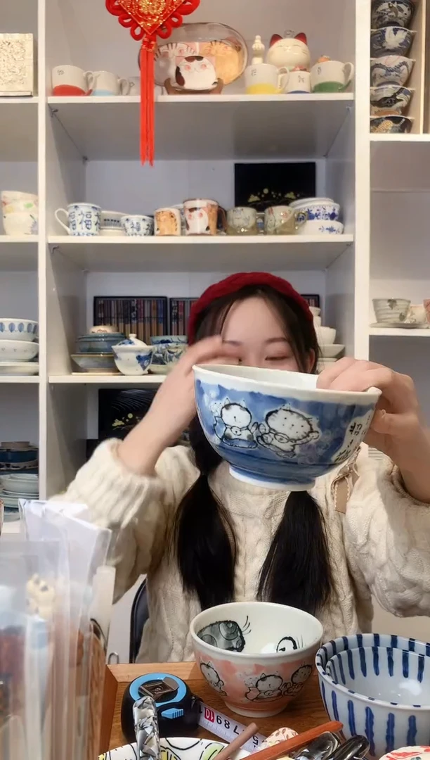 【闪购商品】耐热玻璃蓝色外花小号碗猫咪