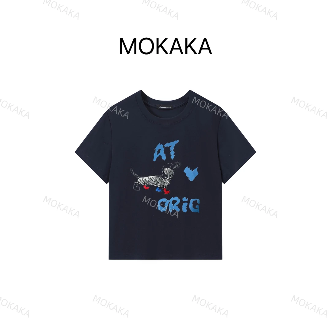 【腊肠小狗】小众设计小狗刺绣印花修身圆领短袖T恤女夏季2025新款