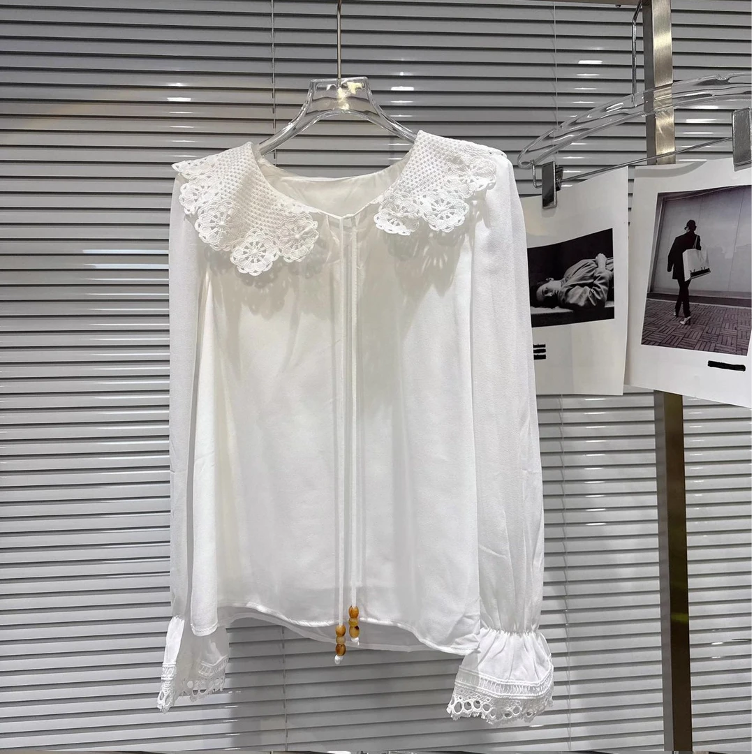 【晨浠定制】新款气质时尚蕾丝领白衬衣5148