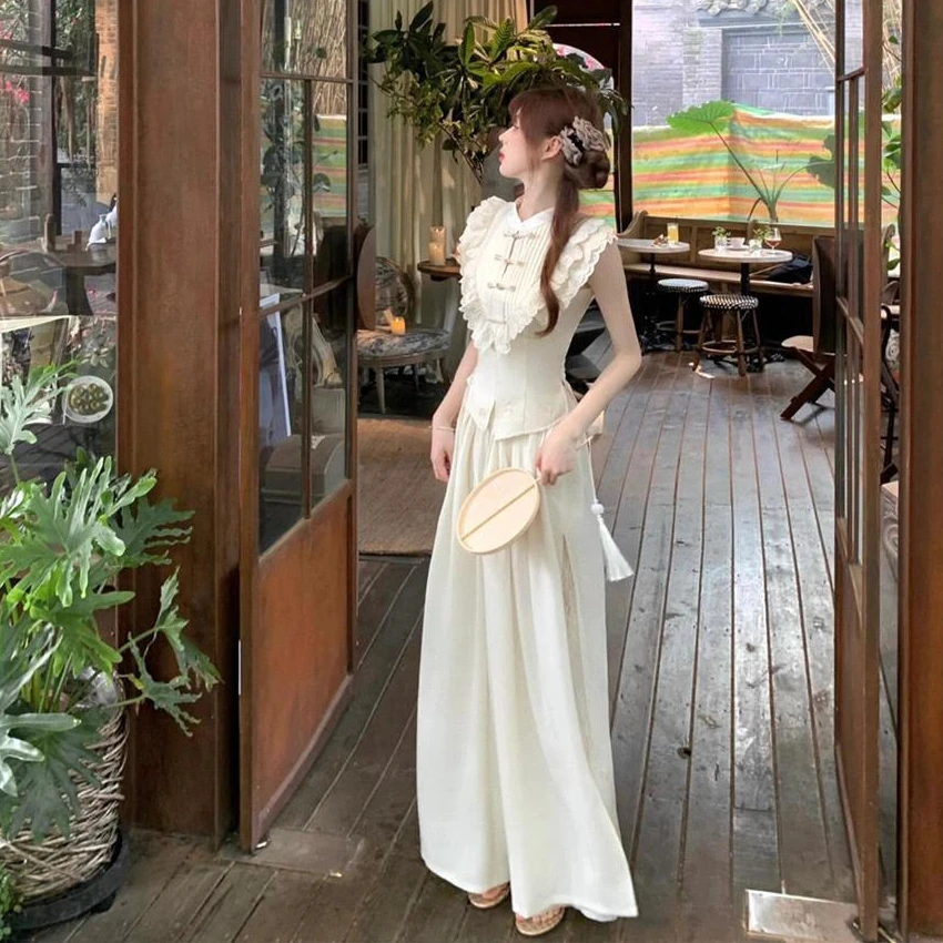 新中式套装国风改良盘扣上衣夏季新款高档高腰修身显瘦裤子两件套