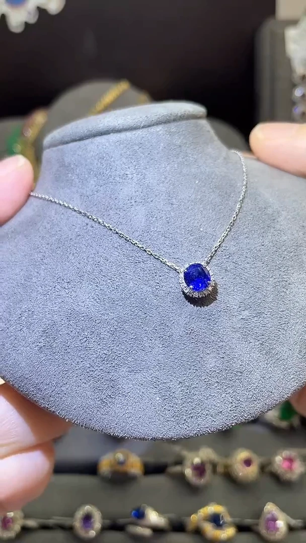 蓝宝石项链18K金镶嵌斯里兰卡  皇家蓝0.93ct