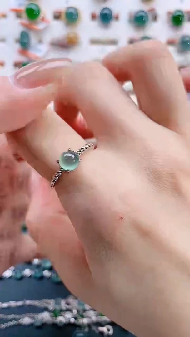 银S925镶嵌戒指翡翠天然翡翠