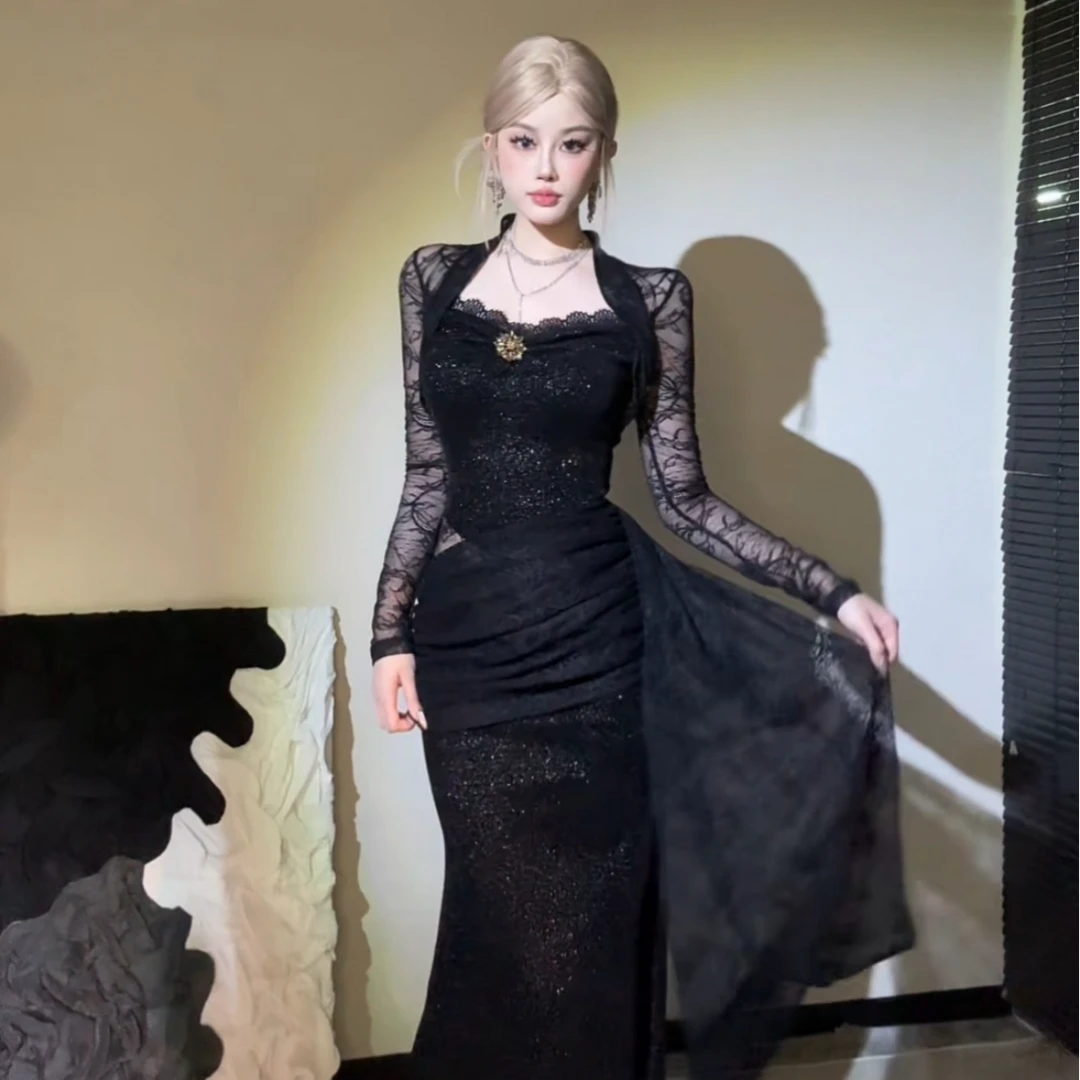 【宣宣家】（碎闪星河）修身鱼尾裙气质法式设计感连衣裙-SXUYN408360