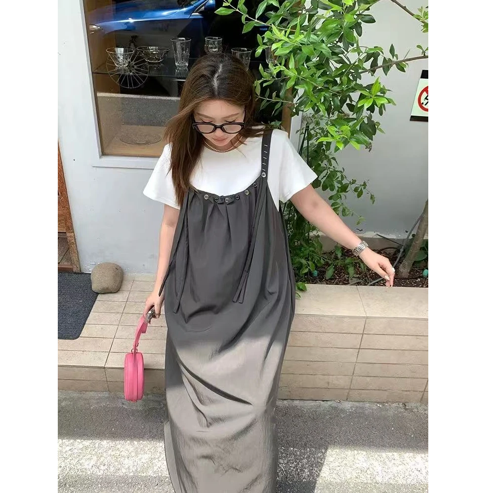 【反季现货-NAZ瑶瑶微胖高端定制】设计感调节背带褶皱连衣裙