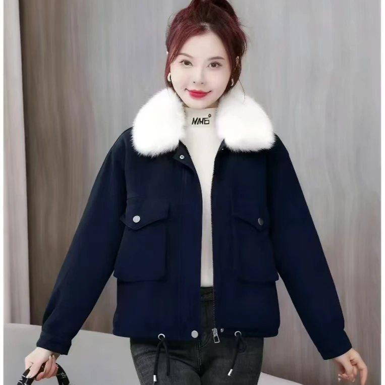 18018#衣长58派克服女新款爆款韩版宽可拆卸毛领加绒加厚外套