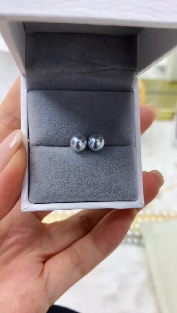 18K金镶嵌DA海水珍珠 灰珠素钉6-6.5MM  GD082