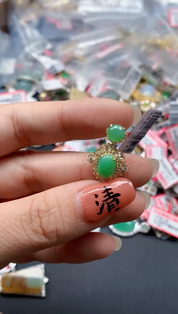 银S925镶嵌戒指翡翠天然A货缅甸翡翠