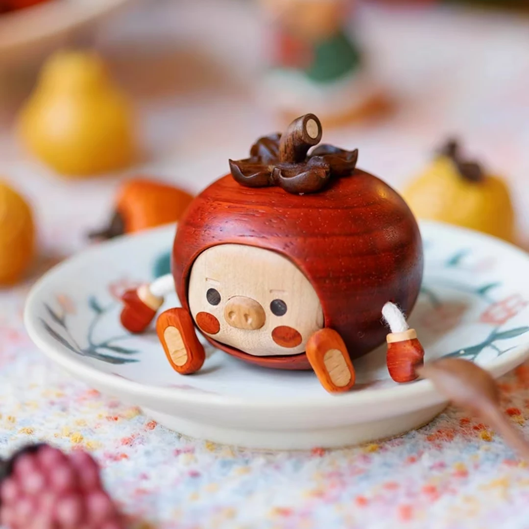 诸事顺意柿子人摆件 /实木质家居办公室装饰新年乔迁礼物