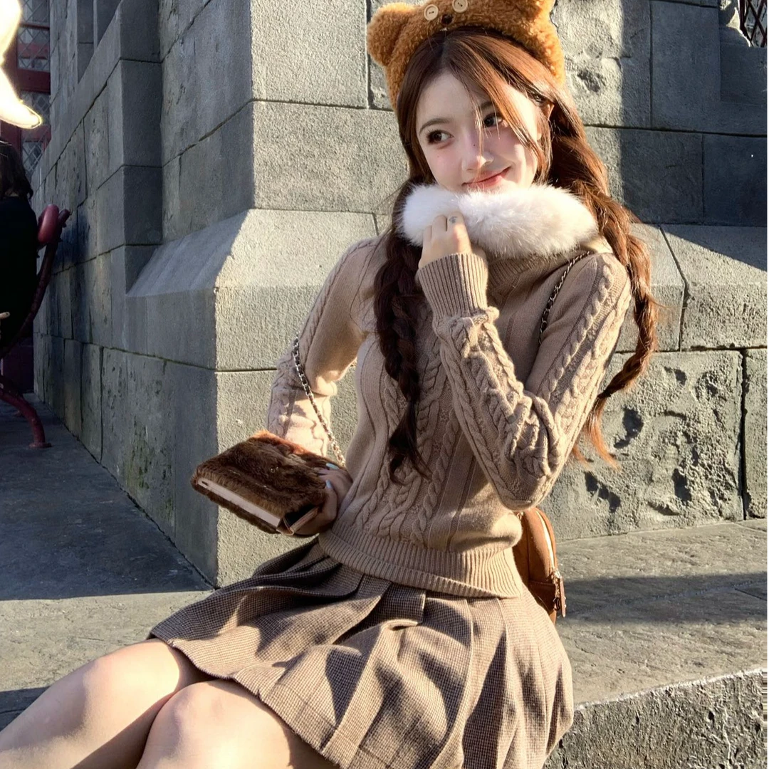 少女风显瘦洋气时尚套装性感辣妹连帽针织上衣修身辣妹半身裙短裙