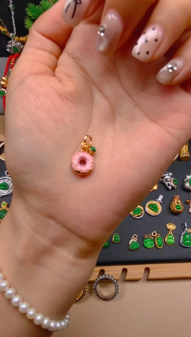 吊坠(不含链)银S925镶嵌翡翠甜甜圈