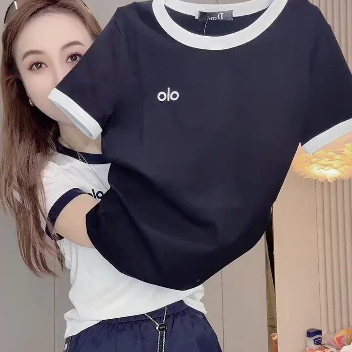 印花休闲风常规型圆领休闲小衫时尚撞色拼接短袖修身显瘦时尚百搭