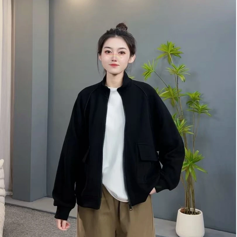 69951 后背字母百搭休闲简约立领短款外套女