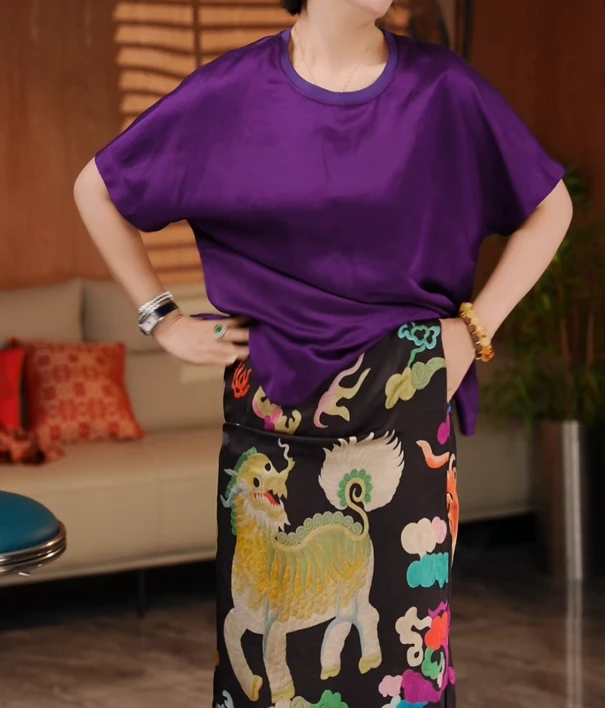 YUNSHUIHE/云水禾新中式圆领宽松桑蚕丝衬衫