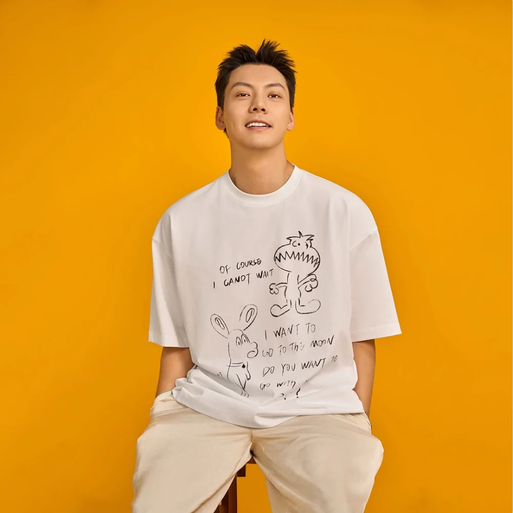 CAN陈伟霆同款食蝇仔素描风印花T恤百搭夏季短袖