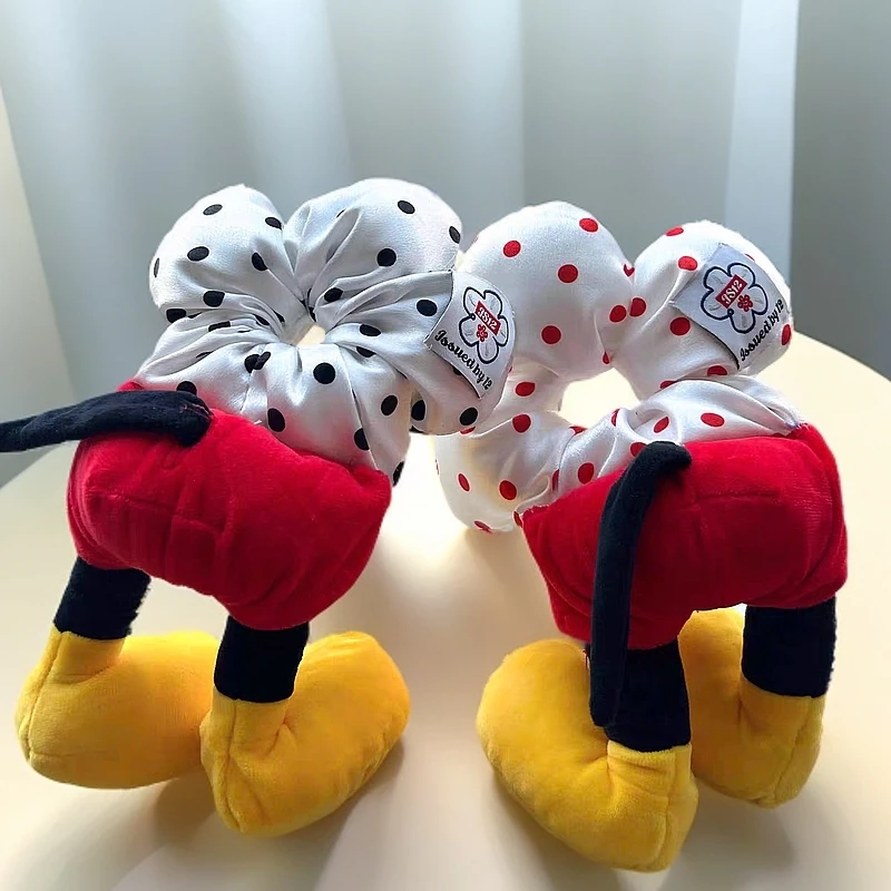 米奇可爱创意红色波点发圈女生拍照米奇腿发饰毛绒新年女朋友礼物