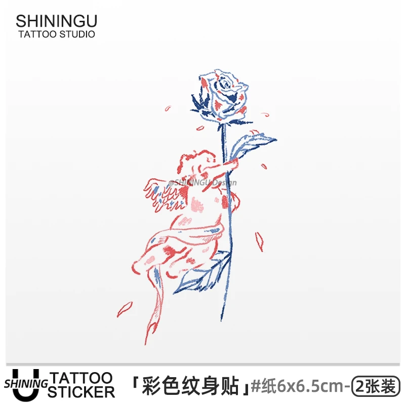 SHININGU 玫瑰天使加大款 卡通可爱学生玫瑰贴纸ins防水纹身贴