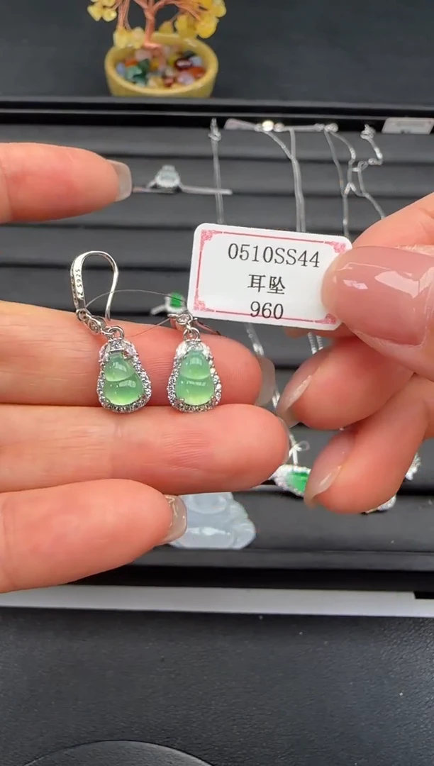 翡翠银S925镶嵌耳饰0510SS44