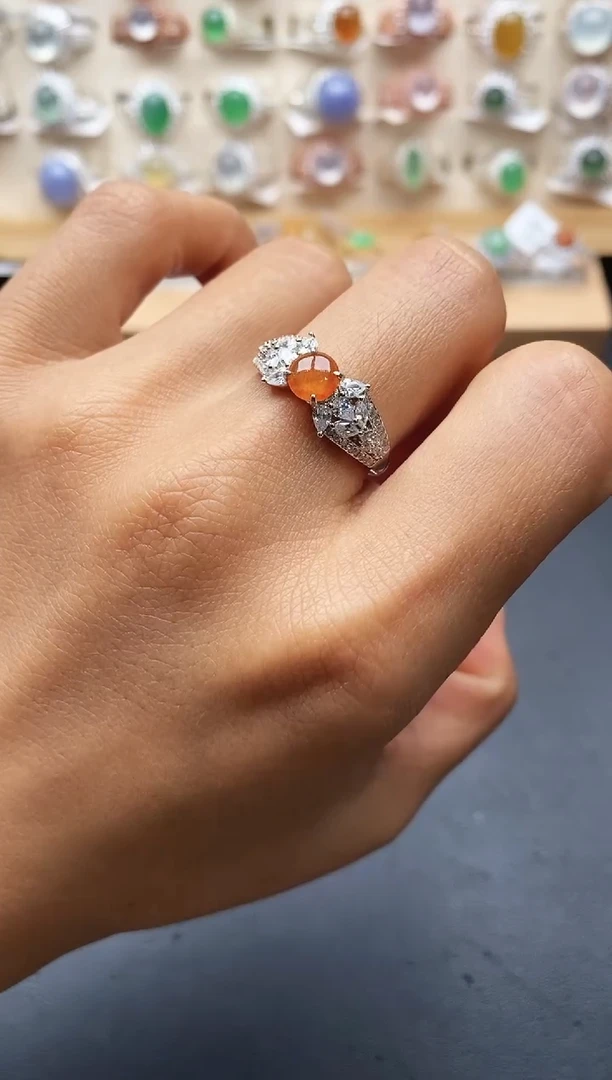 银S925镶嵌戒指翡翠缅甸天然A货翡翠1 4-3