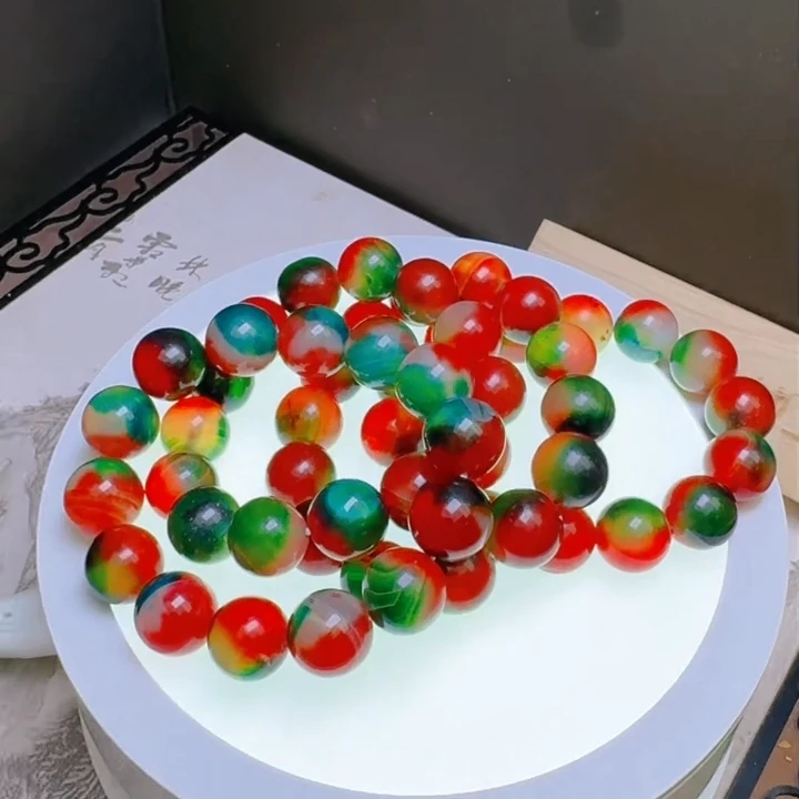 S1938【福嘟嘟珠宝】赤金五彩红锰矿多宝玛瑙手串-多样性发一件