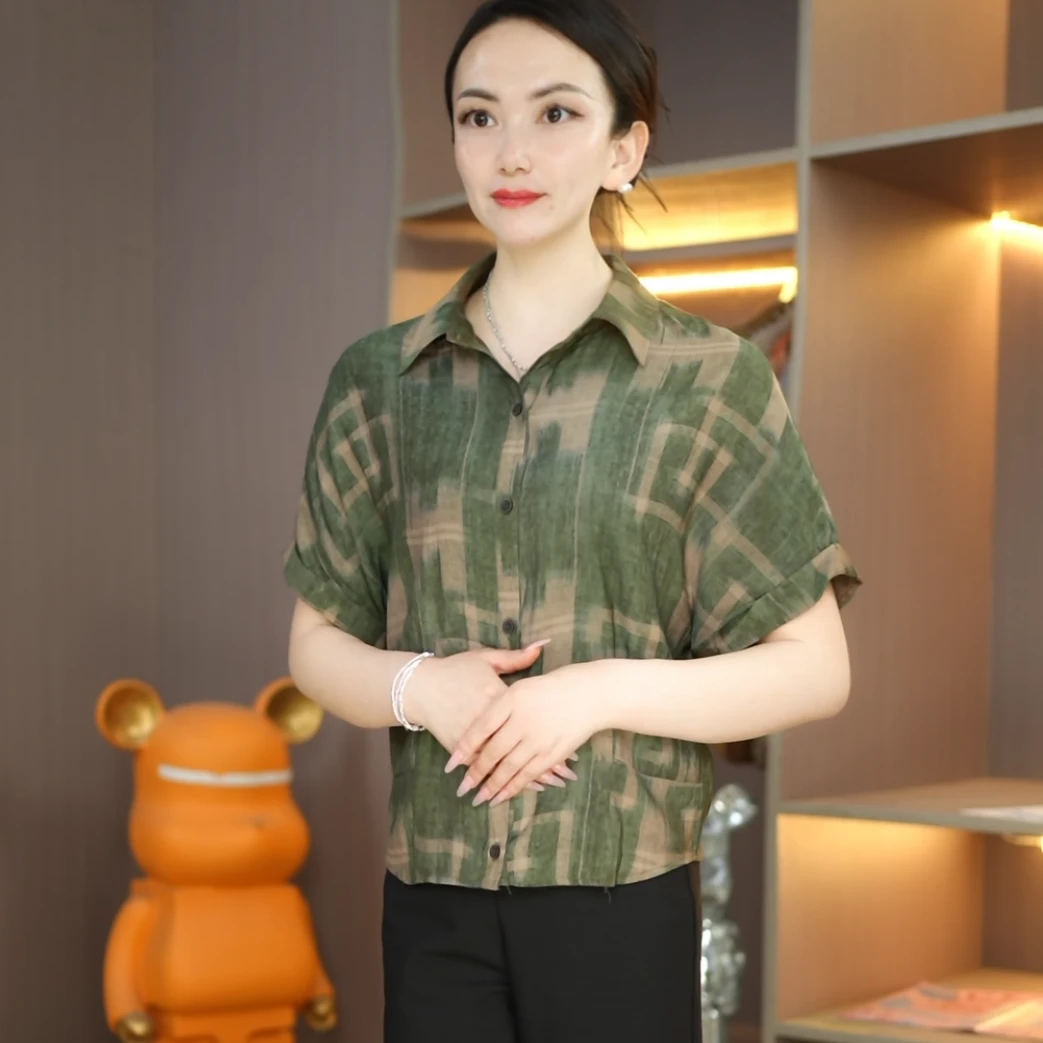 2025夏季新款衬衫女士时尚显瘦洋气减龄短袖上衣宽松休闲衬衣