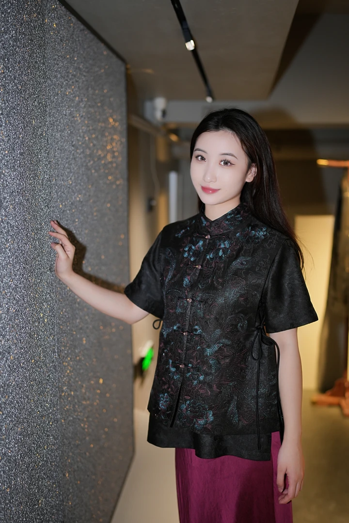 蓝大【墨竹风】新中式桑蚕丝马甲7646