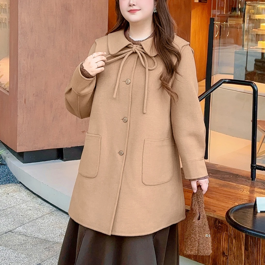 【100绵羊毛】MsShe大码女装春装双层领双面呢大衣外套J~F2410044