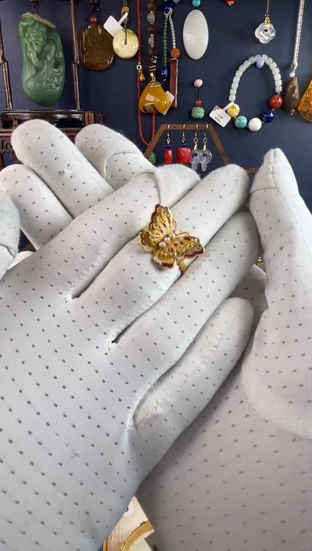 珐琅点彩工艺双层蝴蝶开口戒