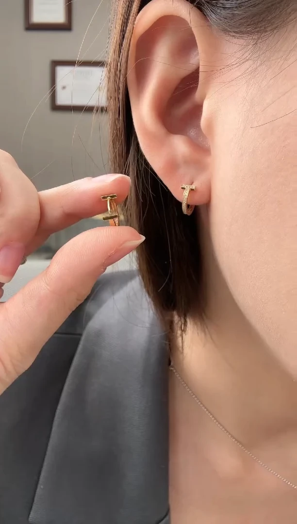 【闪购商品】钻石耳饰18K金镶嵌T耳扣