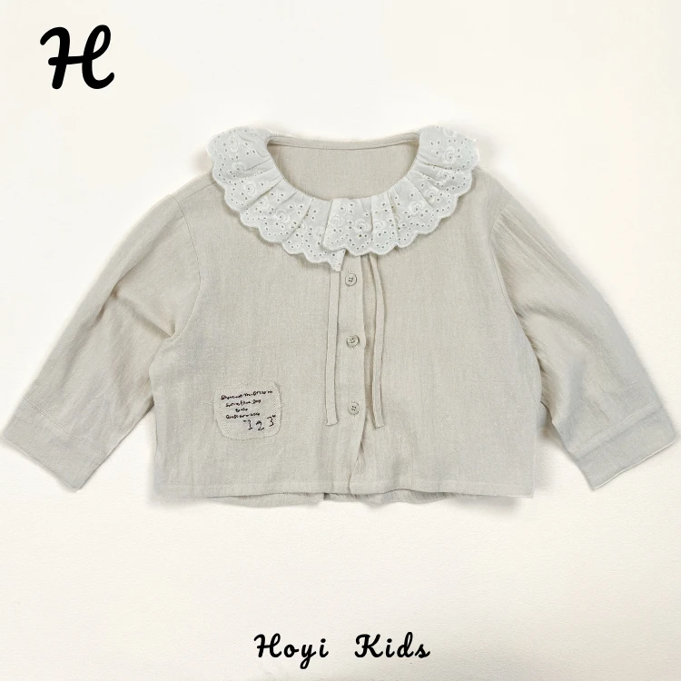 2025新秋款中小儿童女孩小孩简约洋气时髦森系花边圆领衬衫上衣