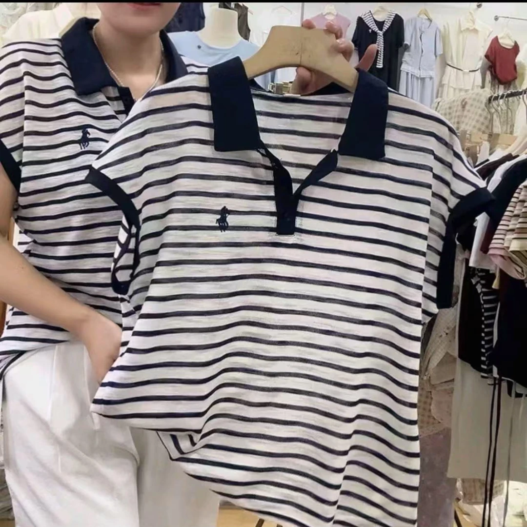 【彤彤家】6891#刺绣小马撞色条纹短袖衫（可选领型）Y/590