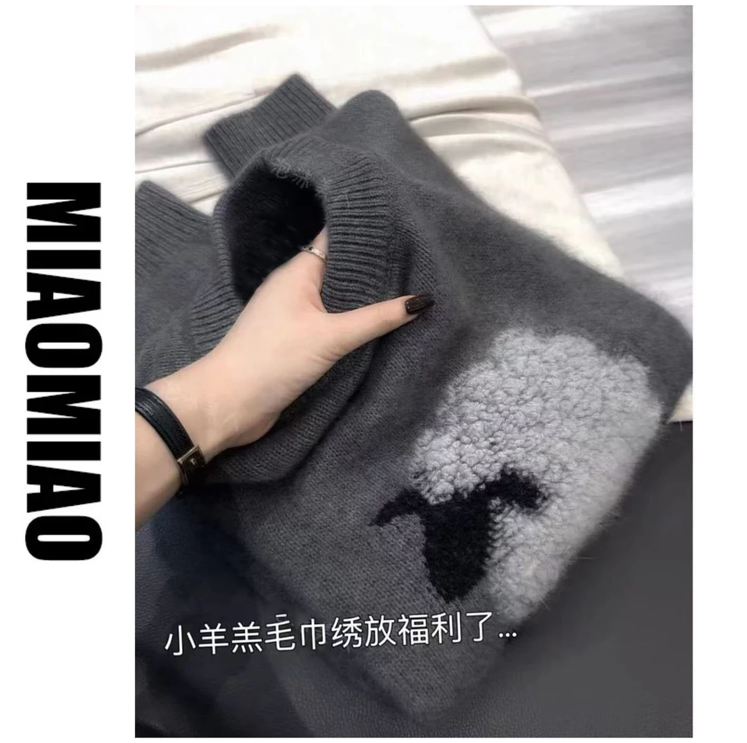 【大码】开心羊」可爱减龄~冬季小羊毛巾圆领针织衫宽松显瘦套头毛衣