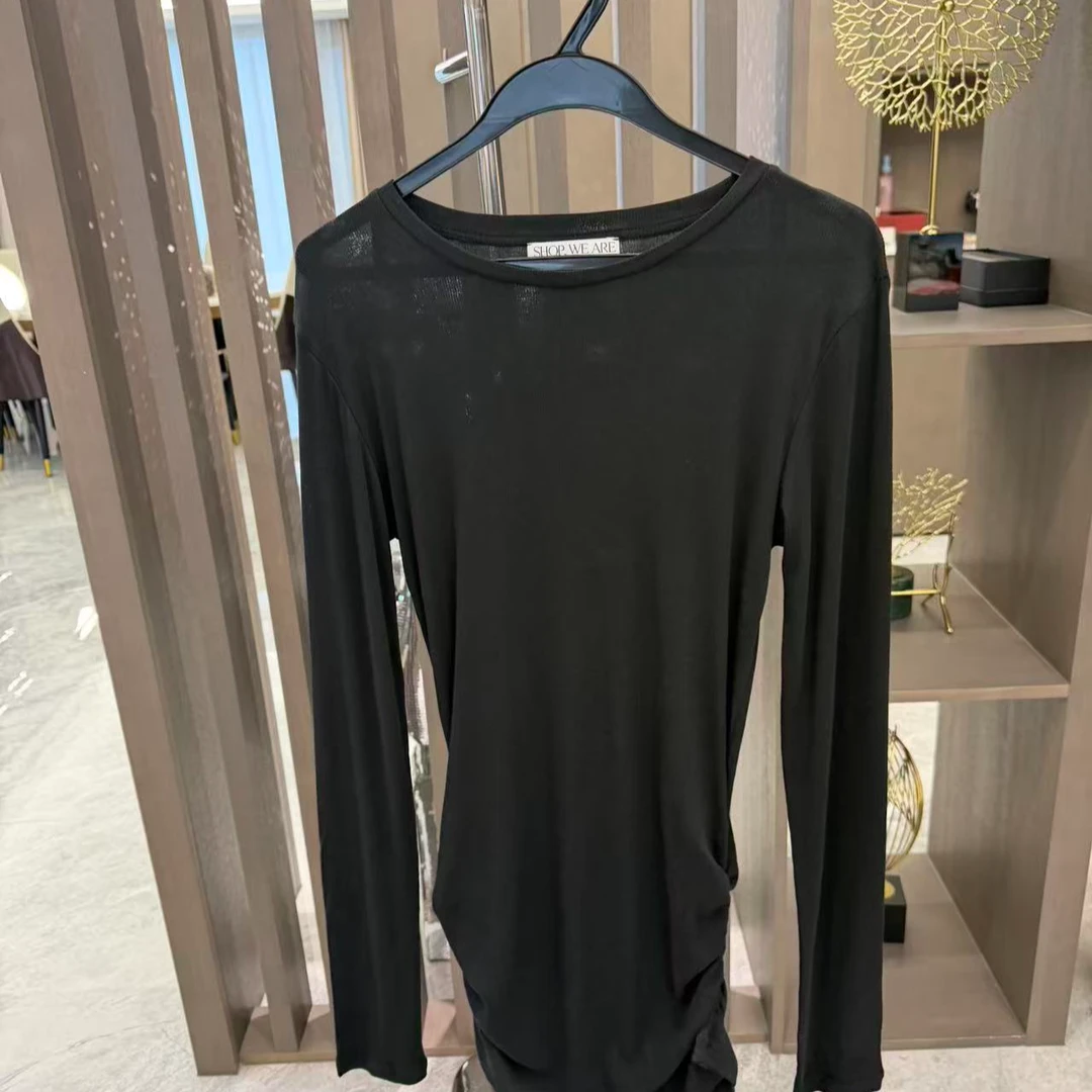 韩家简约百搭圆领中长款净版t上衣（现货）休闲长袖长款净版t上衣