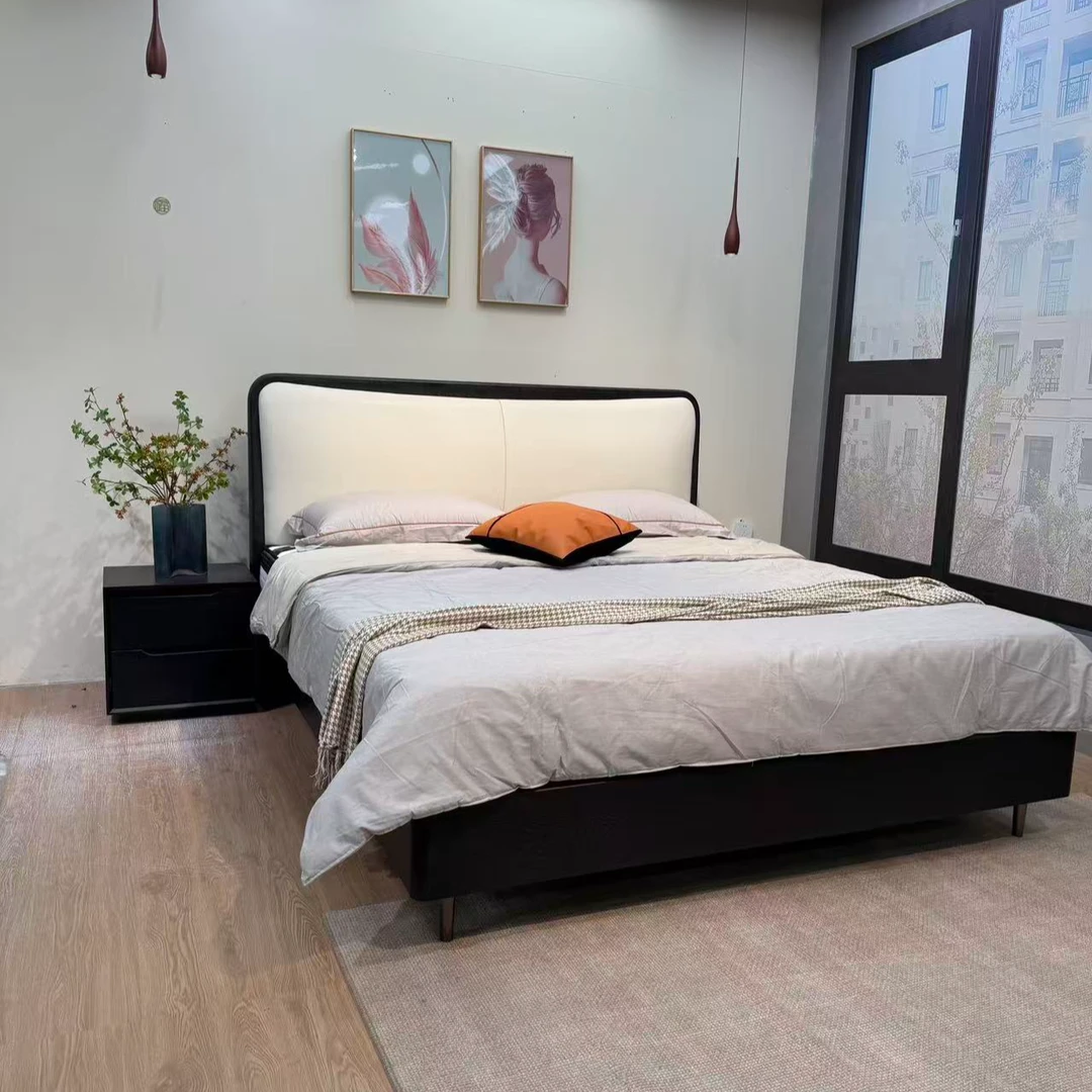 1006-6#南美胡桃实木大床双人现代简约1.8米主卧婚床小户型齐边床