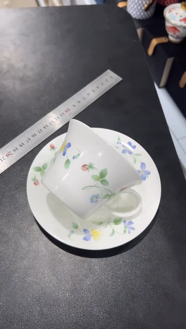 杯子骨瓷（简装）花环咖啡杯碟一套+骨瓷咖啡勺