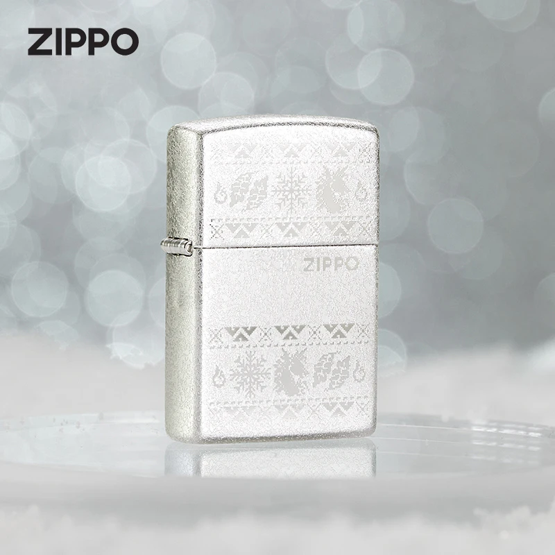zippo打火机白色款费尔岛雪花煤油防风打火机冬季送男友生日礼物