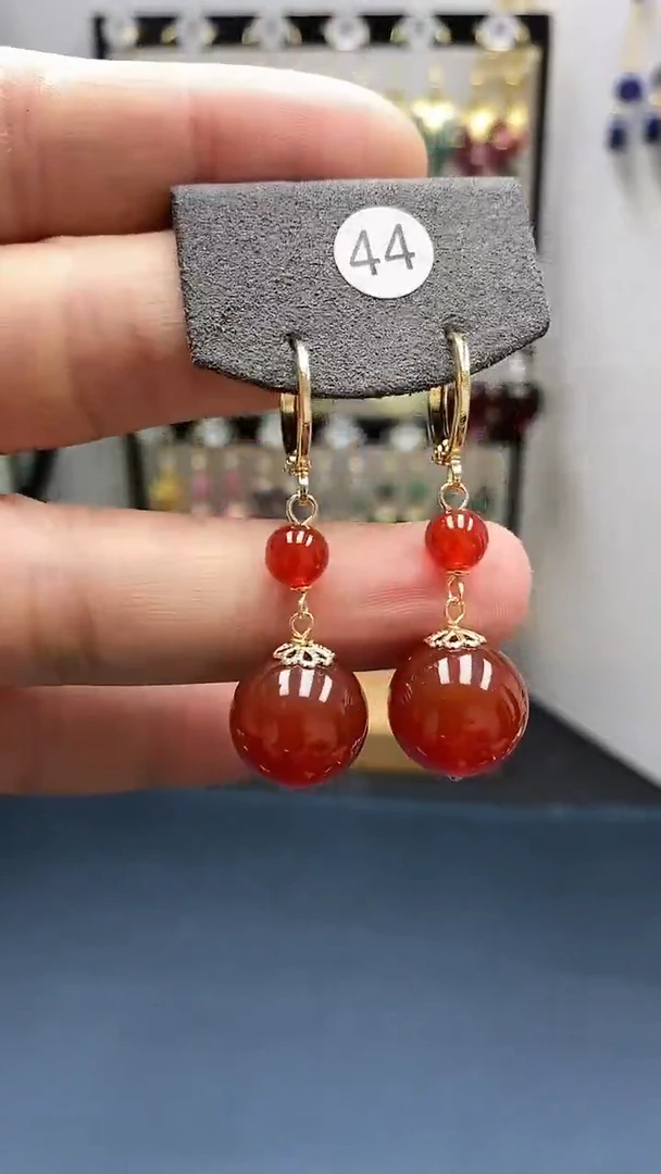 【闪购商品】南红玛瑙耳饰银S925镀金镶嵌尺寸14mm耳扣连珠02