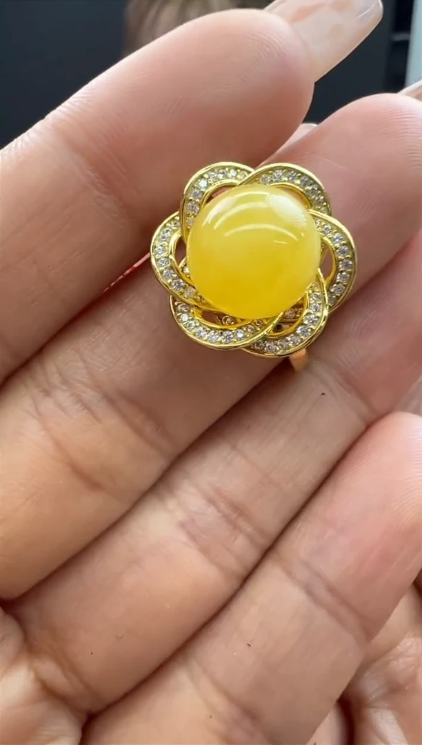 【闪购商品】琥珀戒指银S925镶嵌26秒拍号