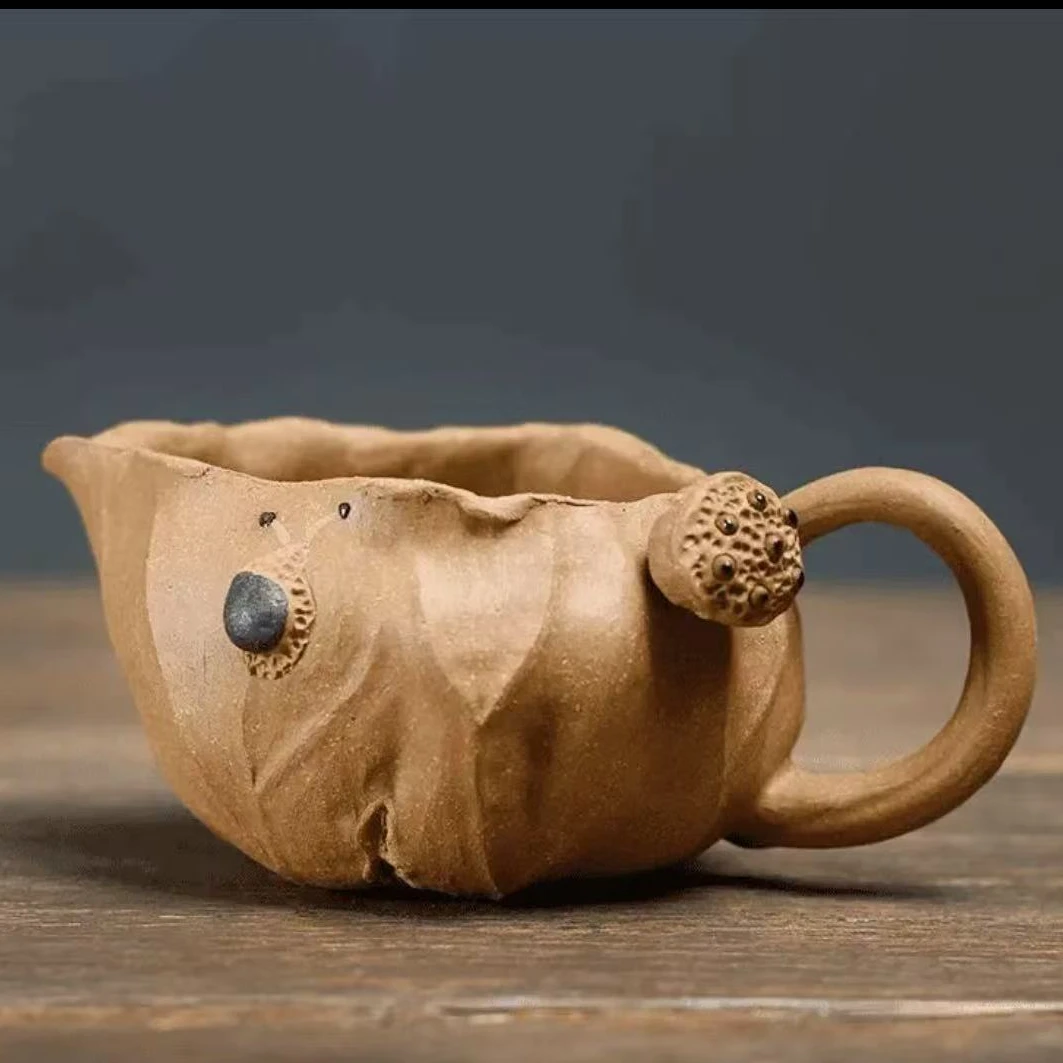 蜗牛荷叶公道杯 宜兴原矿紫砂 全手工 紫砂公道杯