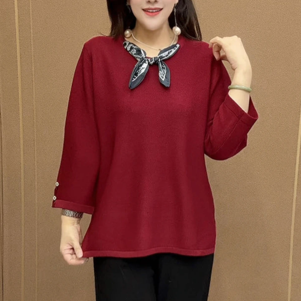 2025早秋显瘦新款中老年女装针织衫大码宽松套头女士休闲洋气上衣