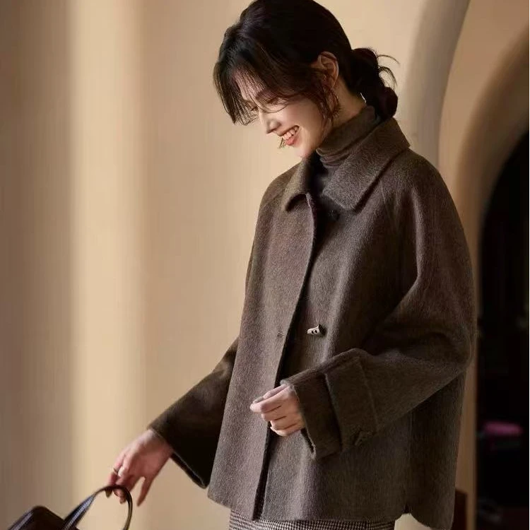 2025新款时尚短款女毛呢外套宽松显瘦羊毛大衣秋冬873