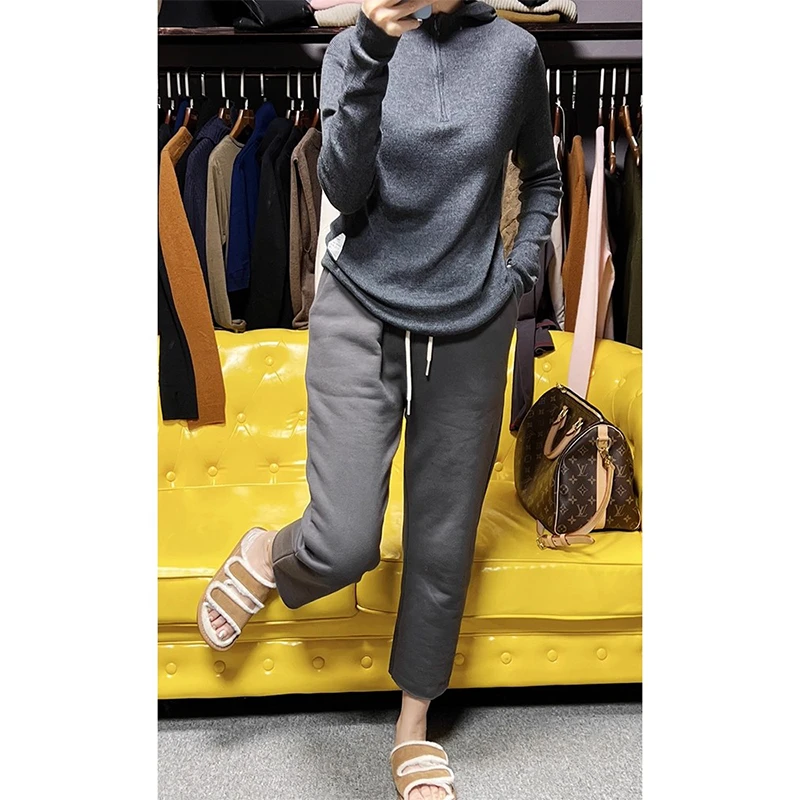欧洲站2025冬季新款简约纯色百搭保暖休闲直筒裤洋气加绒加厚卫裤