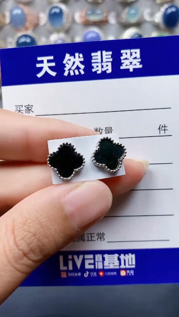 翡翠银S925镶嵌耳饰42