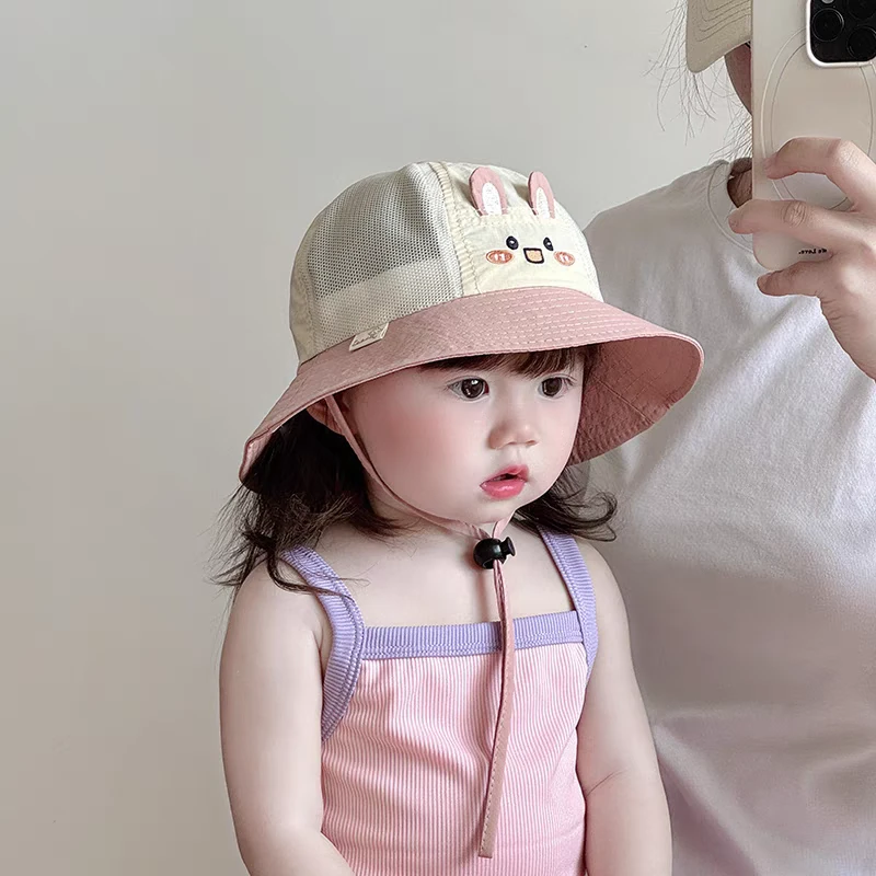 可爱儿童帽子夏季薄款透气网眼大帽檐遮阳防晒渔夫帽男女宝宝盆帽